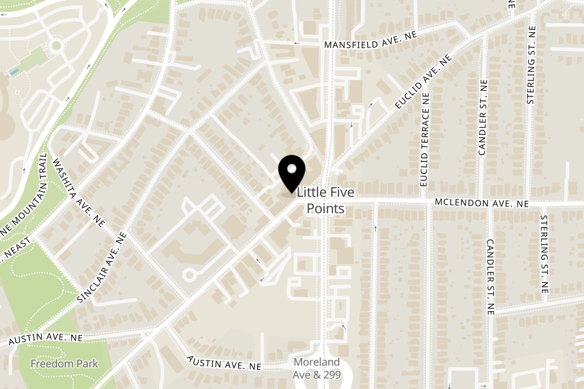 Map showing the location of Thai 5 & Sushi Bar on 1148 Euclid Avenue Northeast in Atlanta
